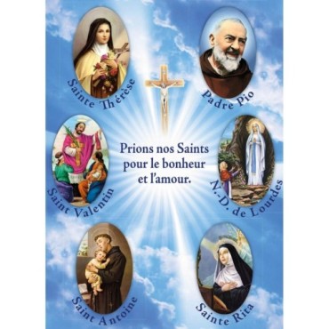 Autocollant Transparent classique de saint avec prière H. 10.5 x 6.5 cm pour bougie de neuvaine.