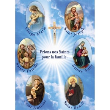 Autocollant Transparent classique de saint avec prière H. 10.5 x 6.5 cm pour bougie de neuvaine.