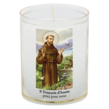 Veilleuse blanche avec autocollant de saint 20/24, H. 6,5 cm, Ø 5 cm ( VO 5). Fleur de vie