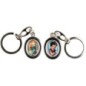 Porte-clés H. 3 cm pivotant couleur argentée double résine, plusieurs saints.