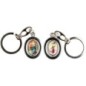 Porte-clés H. 3 cm pivotant couleur argentée double résine, plusieurs saints.