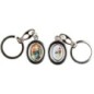 Porte-clés H. 3 cm pivotant couleur argentée double résine, plusieurs saints.
