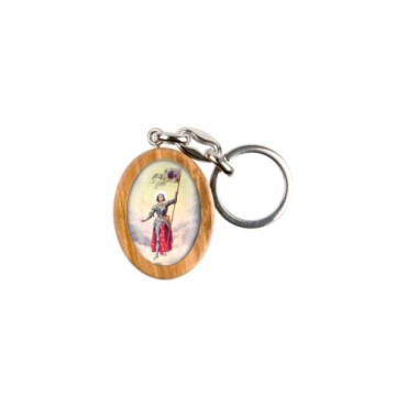 Porte-clés en bois d'olivier H- 3-8 cm avec résine couleur des saints-