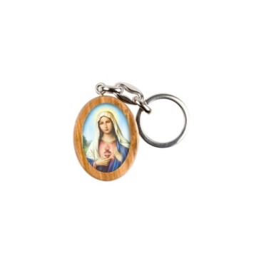Porte-clés en bois d'olivier H- 3-8 cm avec résine couleur des saints-