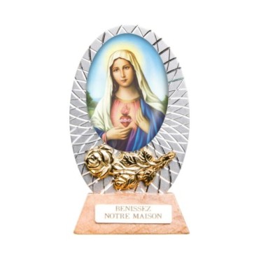 Petit chevalet alu strié sur socle bois à poser H. 5,5 cm avec résine, plusieurs saints.