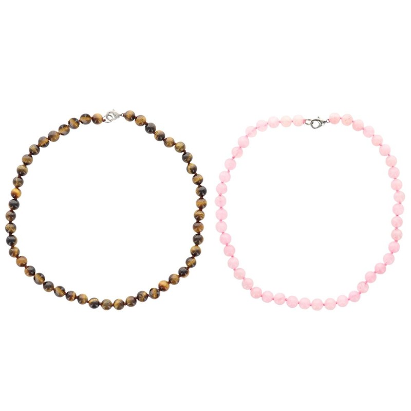 Collier en pierre Ø 8 mm avec fermoir, longueur 45 cm. Differentes pierres.