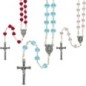 Chapelet grains en verre forme coeur Ø 6 mm sur chaine, croix avec Christ. Differentes couleur