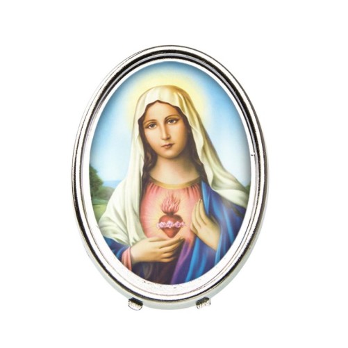 Petit chevalet en métal à poser H. 3,8 cm avec résine, plusieurs saints.