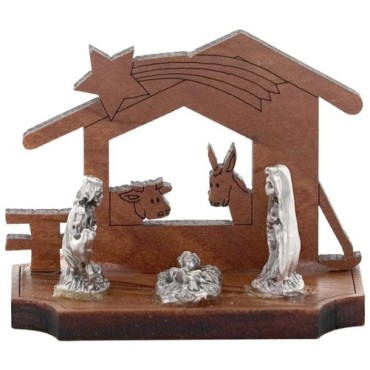 Mini nativite en bois avec sujet en metal. Differents modeles.