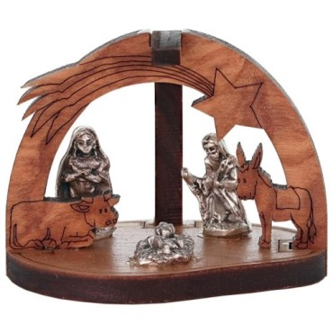 Mini nativite en bois avec sujet en metal. Differents modeles.