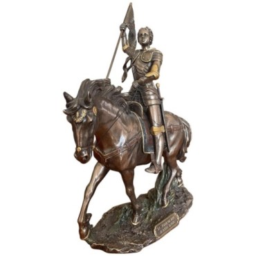 Statue bronze coulé à froid de Jeanne d'Arc à cheval, H. 28 cm