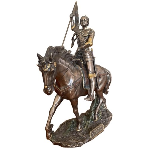 Statue bronze coulé à froid de Jeanne d'Arc à cheval, H. 28 cm