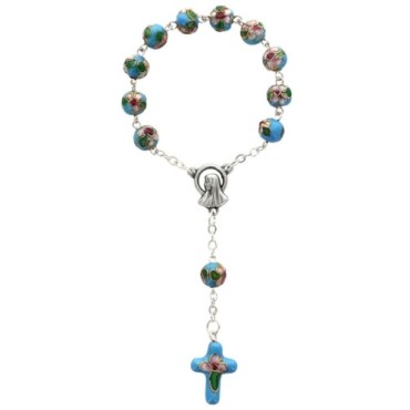 Dizainier sur chaine grains cloisonné en métal Ø 8 mm avec croix- Existe de différentes couleurs-