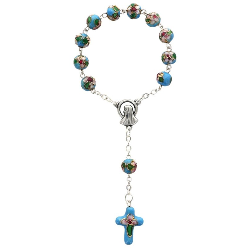 Dizainier sur chaine grains cloisonné en métal Ø 8 mm avec croix- Existe de différentes couleurs-