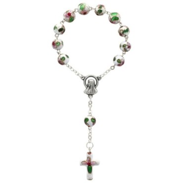 Dizainier sur chaine grains cloisonné en métal Ø 8 mm avec croix- Existe de différentes couleurs-