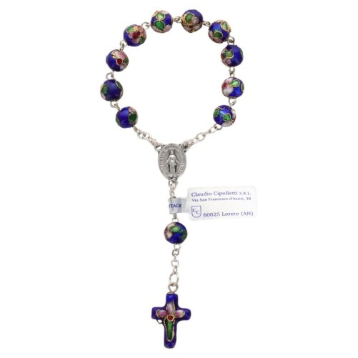 Dizainier sur chaine grains cloisonné en métal Ø 8 mm avec croix- Existe de différentes couleurs-