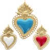Pendentif de l'EX-VOTO en laiton doré supérieur, H, 4 cm, avec cœur émaillé. Existe de différentes couleurs.