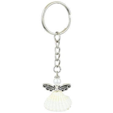 Porte-clés ange avec une robe coquille, H. 3 cm.