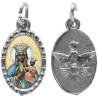 Médaille métal de couleur argentée ovale avec rebord effet dentelle H.1,5 cm avec résine. Disponible avec différents Saints.
