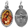 Médaille métal de couleur argentée ovale avec rebord effet dentelle H.1,5 cm avec résine. Disponible avec différents Saints.