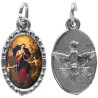 Médaille métal de couleur argentée ovale avec rebord effet dentelle H.1,5 cm avec résine. Disponible avec différents Saints.