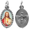 Médaille métal de couleur argentée ovale avec rebord effet dentelle H.1,5 cm avec résine. Disponible avec différents Saints.