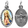 Médaille métal de couleur argentée ovale avec rebord effet dentelle H.1,5 cm avec résine. Disponible avec différents Saints.