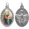 Médaille ovale métal argenté, rebord torsadé, résine. H : 2,5 cm. Différents Saints disponibles.