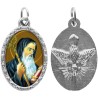 Médaille ovale métal argenté, rebord torsadé, résine. H : 2,5 cm. Différents Saints disponibles.