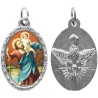 Médaille ovale métal argenté, rebord torsadé, résine. H : 2,5 cm. Différents Saints disponibles.