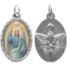 Médaille ovale métal argenté, rebord torsadé, résine. H : 2,5 cm. Différents Saints disponibles.