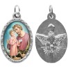 Médaille ovale métal argenté, rebord torsadé, résine. H : 2,5 cm. Différents Saints disponibles.