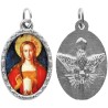 Médaille ovale métal argenté, rebord torsadé, résine. H : 2,5 cm. Différents Saints disponibles.