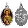 Médaille ovale métal argenté, rebord torsadé, résine. H : 2,5 cm. Différents Saints disponibles.