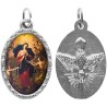 Médaille ovale métal argenté, rebord torsadé, résine. H : 2,5 cm. Différents Saints disponibles.