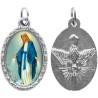 Médaille ovale métal argenté, rebord torsadé, résine. H : 2,5 cm. Différents Saints disponibles.