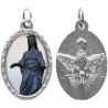 Médaille ovale métal argenté, rebord torsadé, résine. H : 2,5 cm. Différents Saints disponibles.