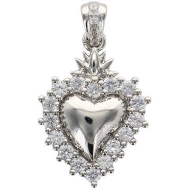 Pendentif de l'EX VOTO en laiton de couleur argentée et contour avec zircons H. 1,8 cm