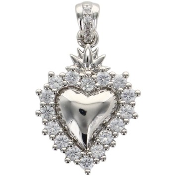 Pendentif de l'EX VOTO en laiton de couleur argentée et contour avec zircons H. 1,8 cm