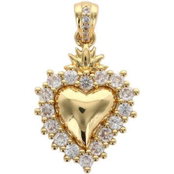 Pendentif de l'EX VOTO en laiton doré supérieur et contour avec zircons H. 1,8 cm