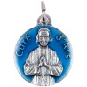 Médaille métal couleur argentée, emmaillé bleu ou rouge Ø 1,8 cm de différents saints. Couleurs différentes selon arrivage..