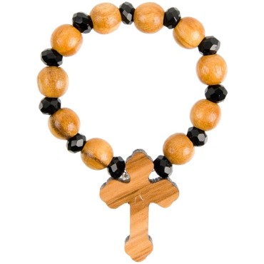 Dizainier sur élastique en bois d olivier- facette Ø. 5 mm- croix orthodoxe..