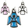 Medaille forme ange metal couleur argentee Ø 1 cm, emaillee plusieurs couleurs.