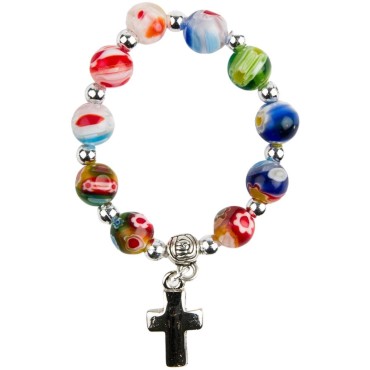 Dizainier sur élastique en verre style Murano multicolore Ø 7 mm croix en métal..