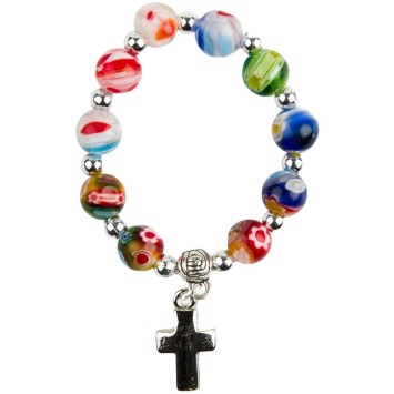 Dizainier sur élastique en verre style Murano multicolore Ø 7 mm croix en métal..