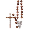 Chapelet du pelerin grains en bois, Ø 20 mm, chaine couleur argentee,  longueur au cœur 72 cm, croix avec Christ.