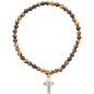 Bracelet sur élastique grains œil de tigre Ø 4 mm, avec croix métal..