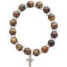 Bracelet sur elastique grains oeil de tigre Ø 10 mm et perle strass, avec croix metal..