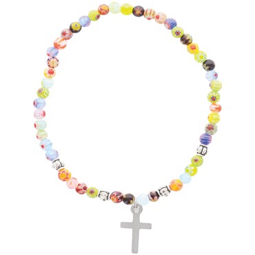 Bracelet sur elastique multicolore Ø 4 mm, avec croix metal..