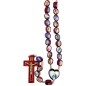 Chapelet des Saints sur corde grains en bois double face Ø 8 mm, longueur au cœur 31 cm, croix avec Christ metal..